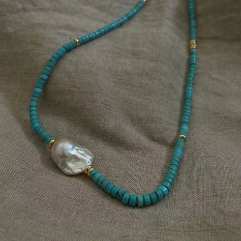 Large Baroque Pearl Turquoise Necklace